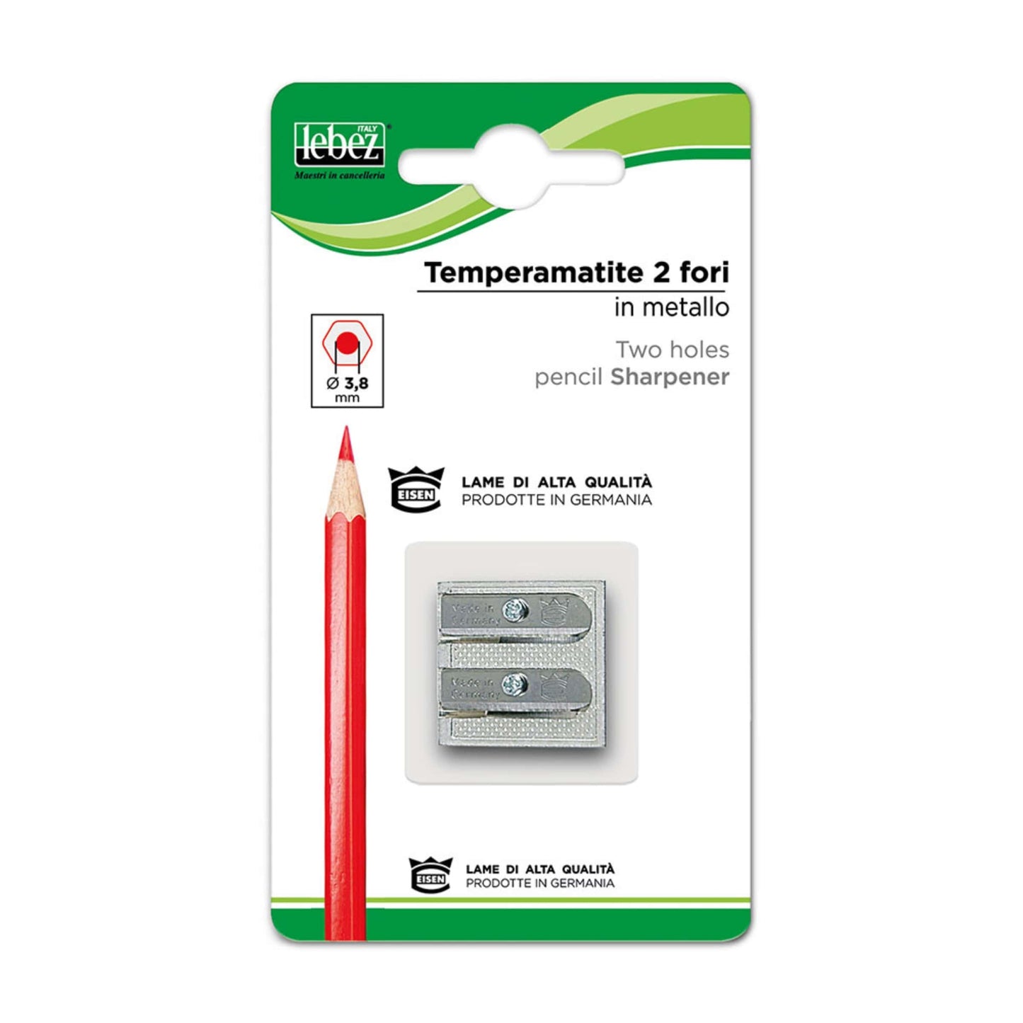 Temperino 2 fori in metallo Lebez per matite standard e grandi dimensioni scuola ufficio