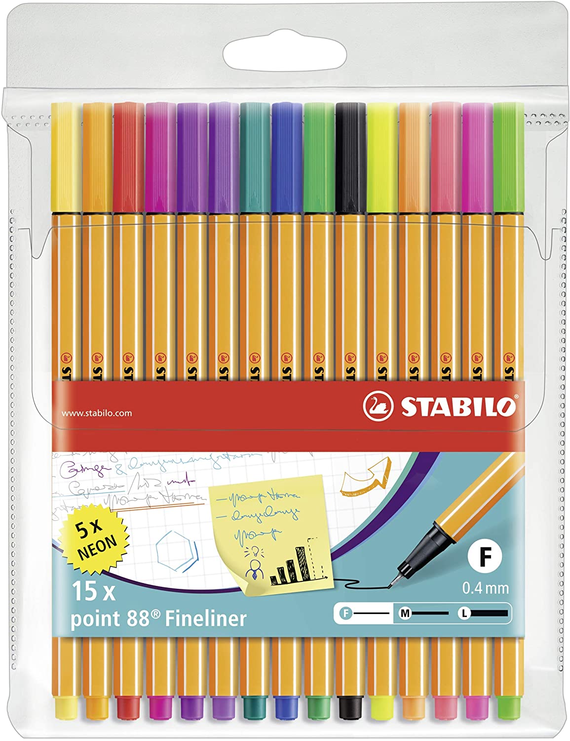 10 PENNE STABILO  POINT 88 + 5 FLUO - PUNTA F