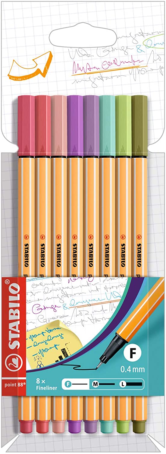 8 PENNE STABILO POINT 88 COLORI PASTELLO - PUNTA F - 0,4mm