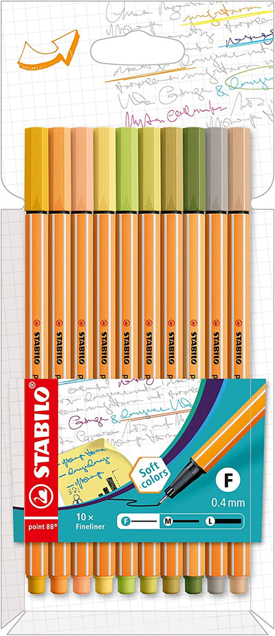 10 PENNE STABILO POINT 88 COLORI PASTELLO - PUNTA F - 0,4mm