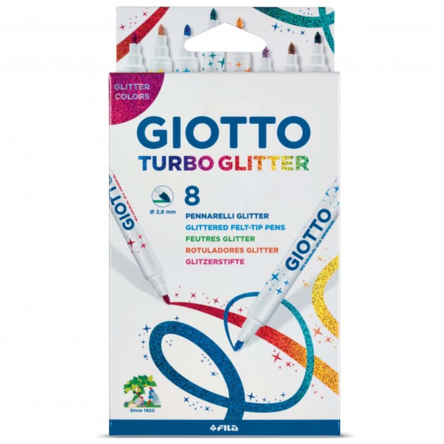 Astuccio 8 pennarelli Giotto Turbo Glitter con punta 2,8mm e inchiostro glitterato scintillante