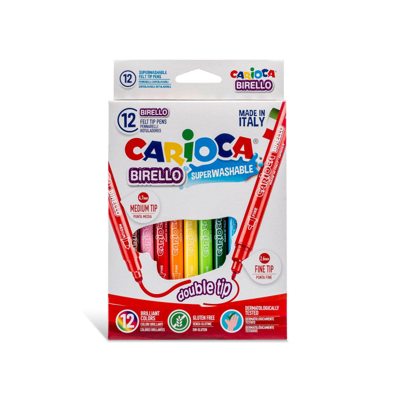 Pennarelli Carioca Birello 12 colori doppia punta fine 2,6 mm media 4,7 mm superlavabili