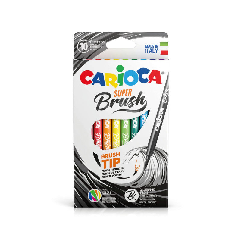 Pennarelli Carioca Super Brush 10 colori punta pennello morbida flessibile lavabili