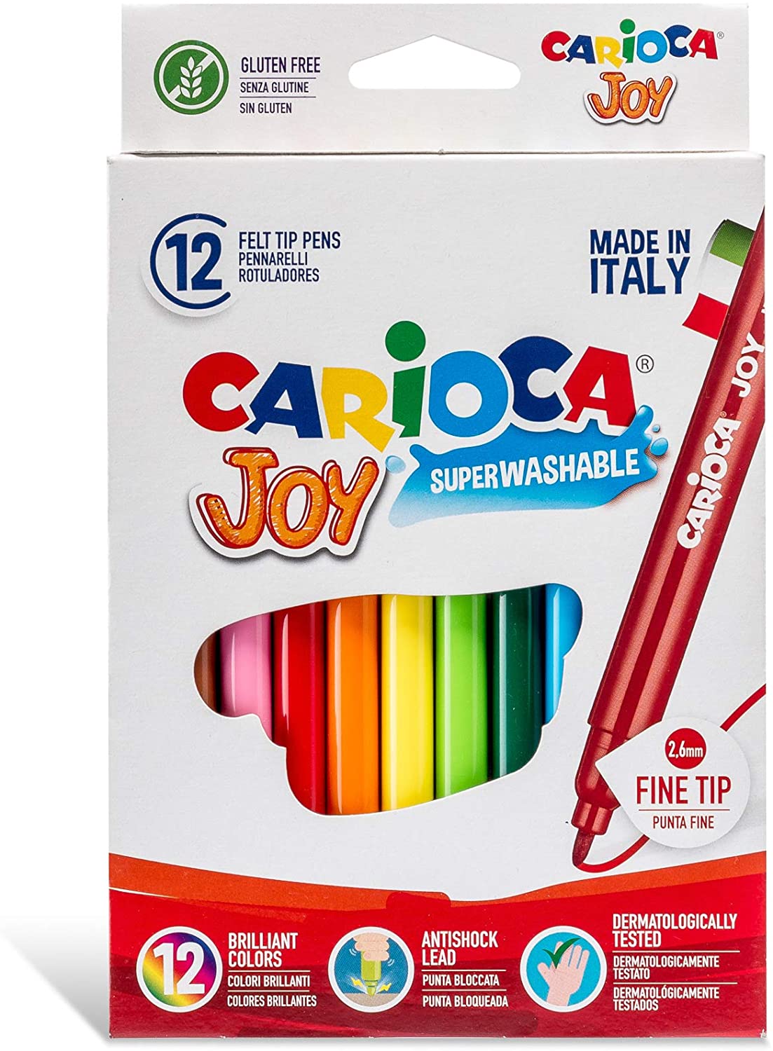 Pennarelli Carioca Joy 12 colori superlavabili punta fine 2,6 mm Made in Italy