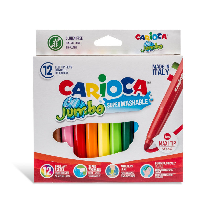 Pennarelli Carioca Jumbo 12 colori superlavabili corpo maxi ottagonale punta 6 mm