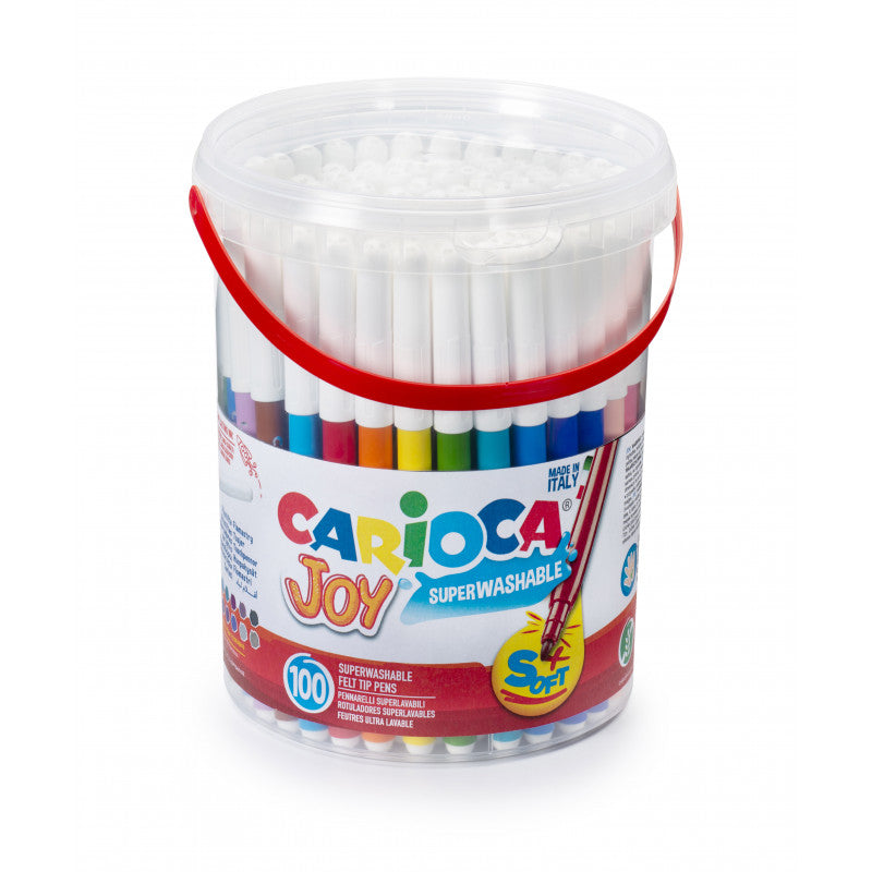 Barattolo 100 pennarelli Carioca Joy superlavabili punta fine 2,6 mm con cappuccio ventilato