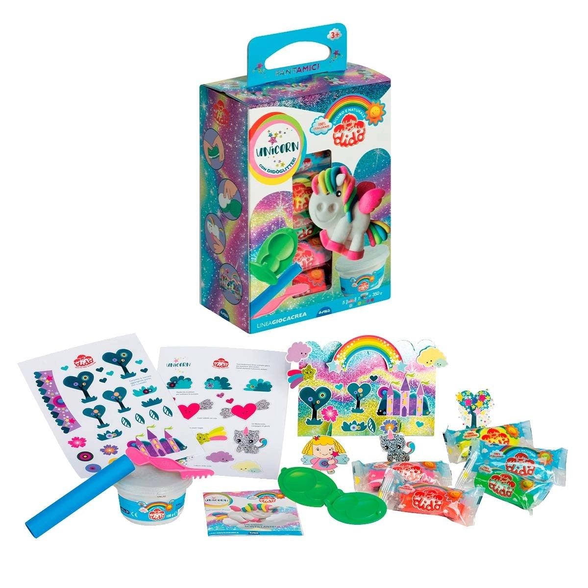 Dido' Giocacrea Unicorno Glitter pasta glitter formina stickers scenario cartoncino figurine