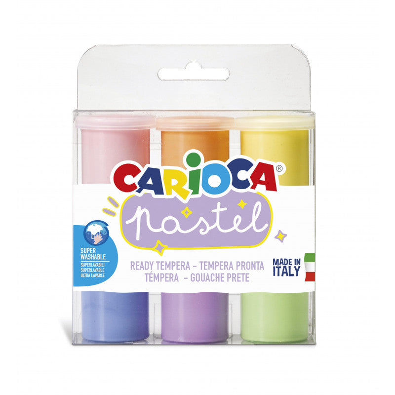 Tempera Carioca Pastel Superlavabile 6 colori vasetti 25ml Made in Italy