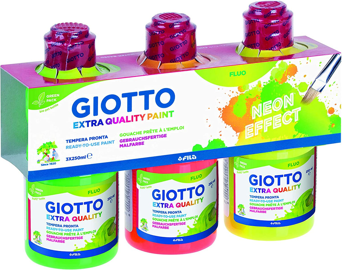 TEMPERA PRONTA SUPER LAVABILE GIOTTO EXTRA QUALITY PAINT NEON EFFECT 250ml - 3 COLORI