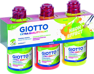 TEMPERA PRONTA SUPER LAVABILE GIOTTO EXTRA QUALITY PAINT NEON EFFECT 250ml - 3 COLORI