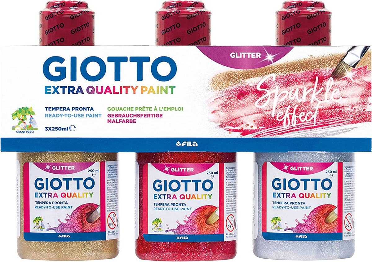 TEMPERA PRONTA SUPER LAVABILE GIOTTO EXTRA QUALITY PAINT GLITTER 250ml - 3 COLORI