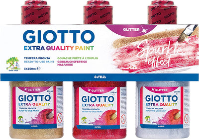 TEMPERA PRONTA SUPER LAVABILE GIOTTO EXTRA QUALITY PAINT GLITTER 250ml - 3 COLORI