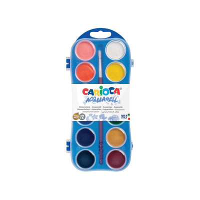 Set di 12 acquarelli Carioca in pastiglia da 30 mm con colori brillanti in confezione scolastica