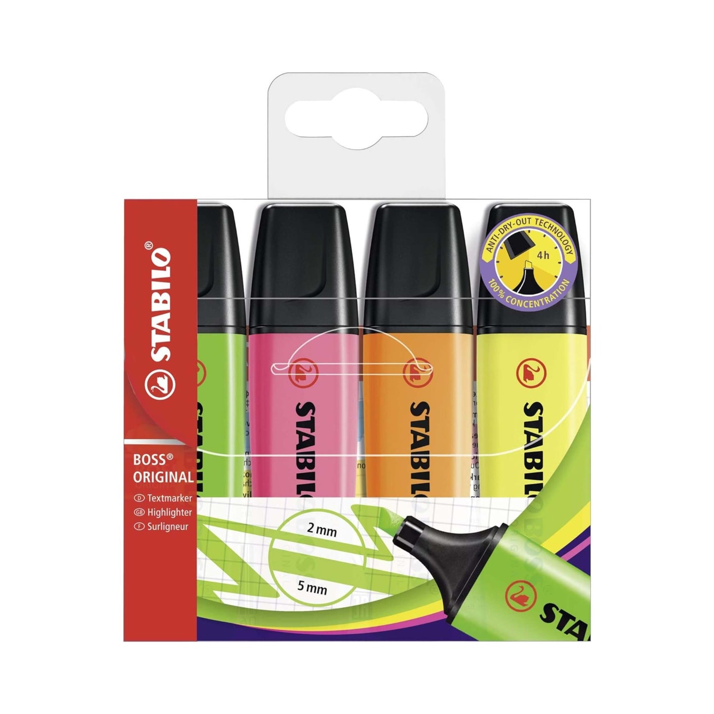 Set 4 evidenziatori Stabilo Boss Original 70 colori assortiti