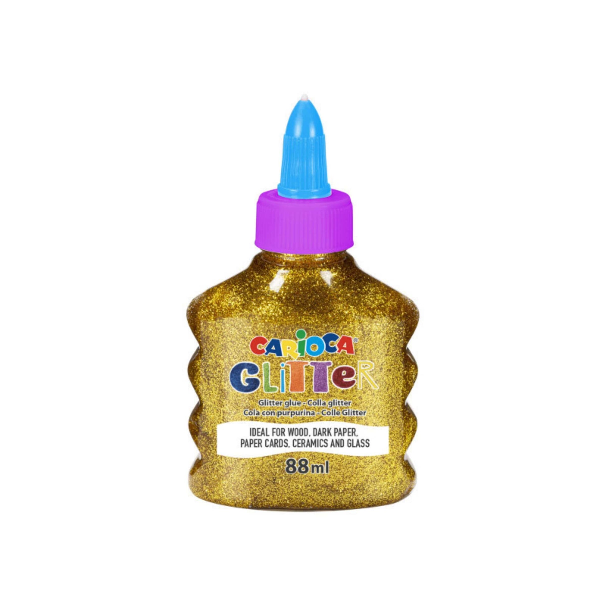 Carioca Glitter Glue Spark dettaglio formula glitter su superficie colorata