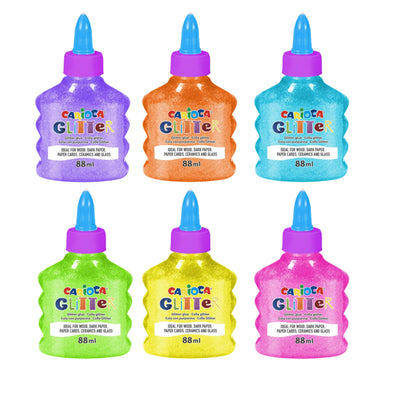Carioca Glitter Glue Neon 88 ml bottigliette assortite colori neon 12 pezzi