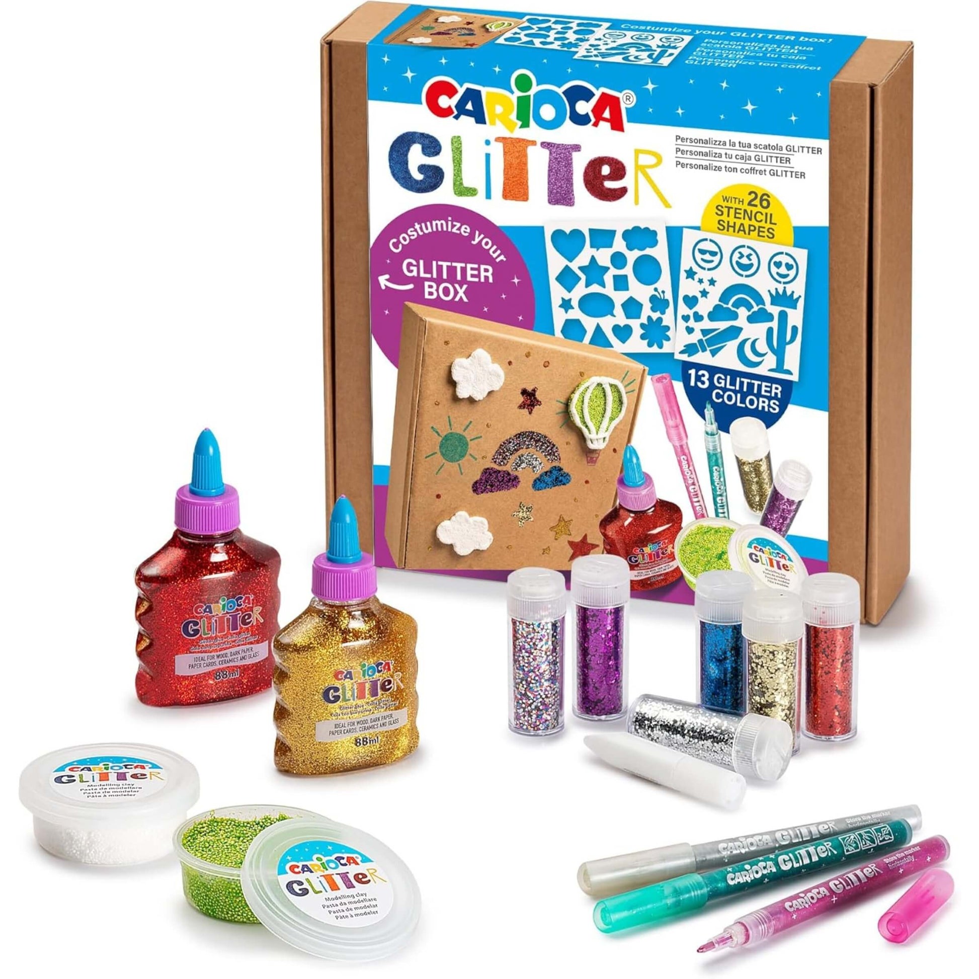Set glitter Carioca 42191 con colla brillantini e materiali per decorazioni