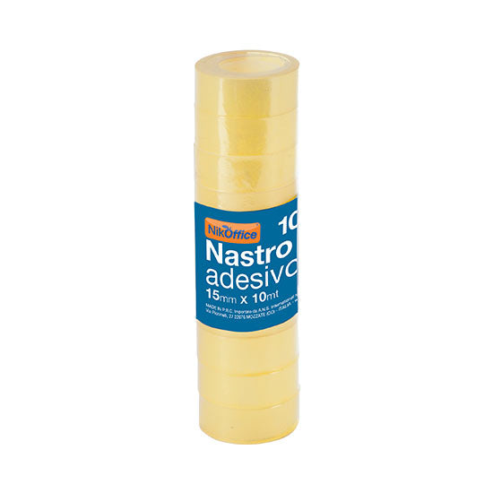 Nastro adesivo trasparente NikOffice 10m x 15mm confezione da 10