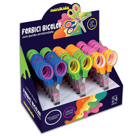 Forbice bicolore gommata punta arrotondata lama acciaio 13cm 24pz