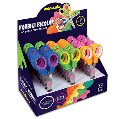 Forbice bicolore gommata punta arrotondata lama acciaio 13cm 24pz