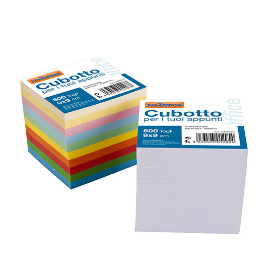Cubotto di carta colorato 800 fogli incollati formato 9x9 cm in 10 colori