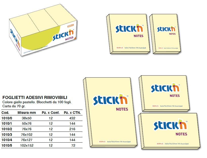 BIGLIETTI ADESIVI STICK'N NOTES SIAM GIALLO  38x51  (12PZ)
1010/0