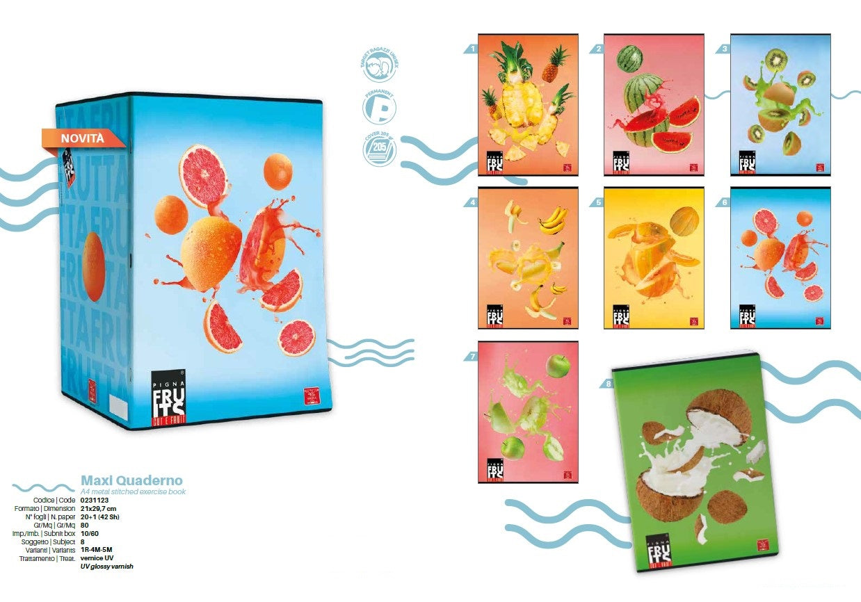 MAXI QUADERNONI A4 80gr - RIGO - PIGNA CUTE FRUITS (10PZ)