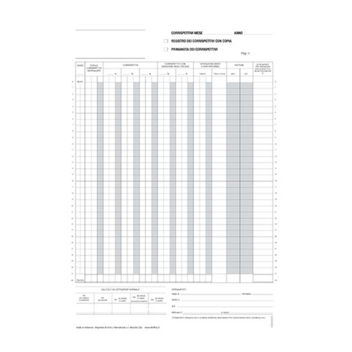 Registro Corrispettivi Prima Nota NikOffice 13 fogli x 2 Copie Autoricalcanti A4
