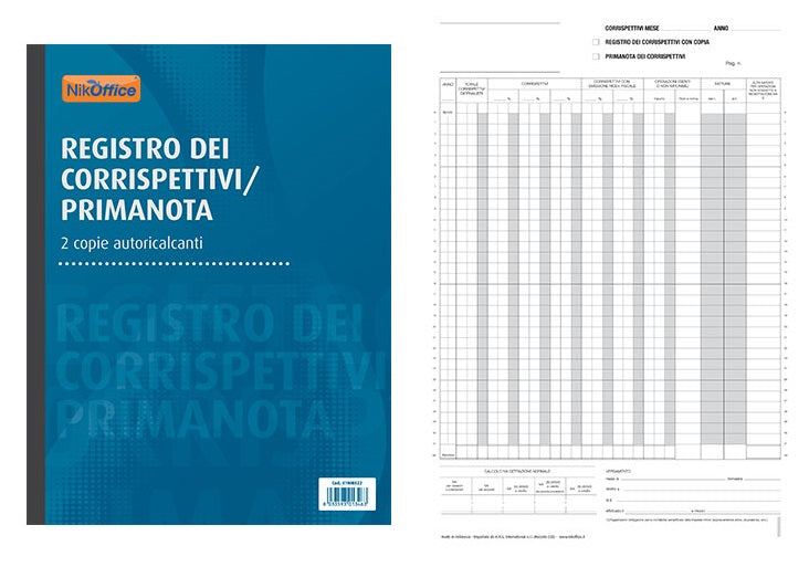 Registro Corrispettivi Prima Nota NikOffice 13 fogli x 2 Copie Autoricalcanti A4