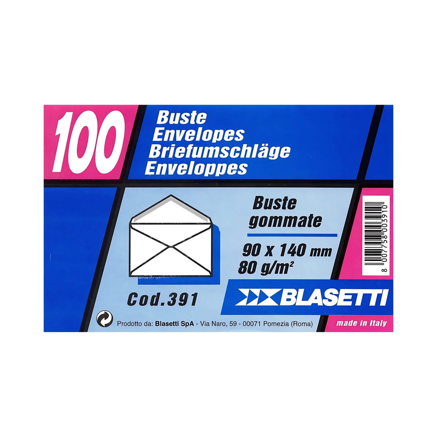 Confezione da 100 buste gommate Blasetti 9x14 cm