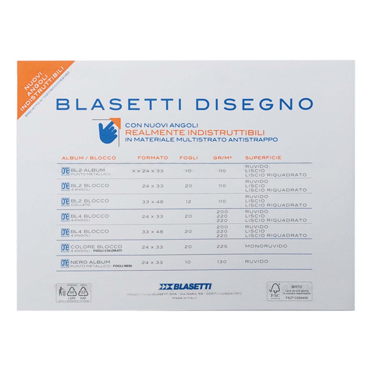 ALBUM BLOCCO DA DISEGNO BLASETTI BL4 RUVIDO - 20 fogli - 200gr - 24x33 cm