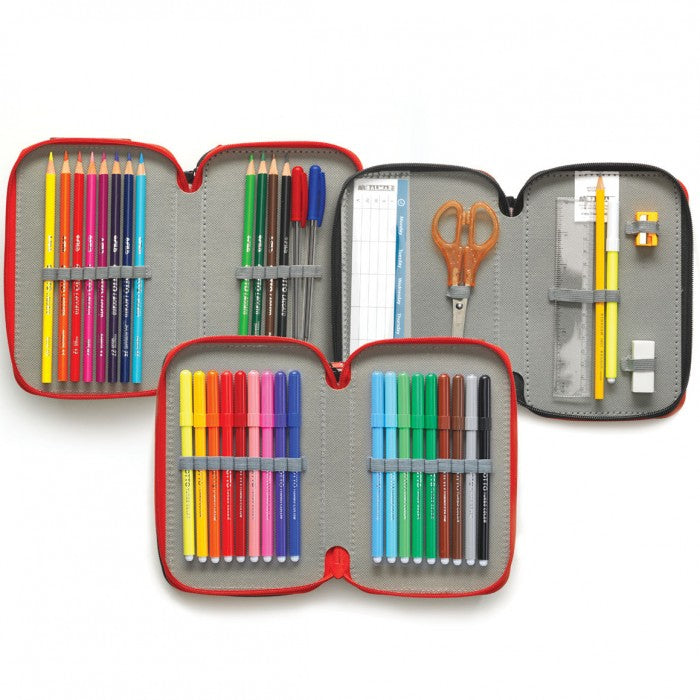 Contenuto astuccio Balmar B-Color Colibri 3 zip: pennarelli superlavabili, matite colorate e righello
