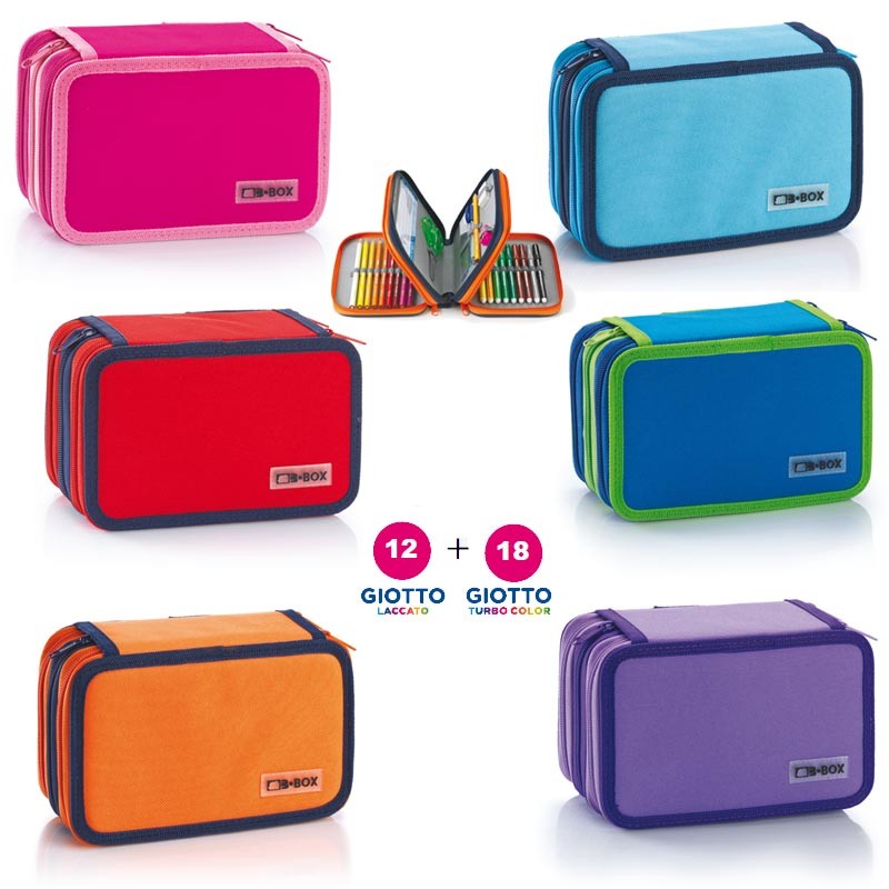 Astuccio scuola 3 zip Balmar B-Color Colibri con pennarelli Joy, matite Tita e accessori