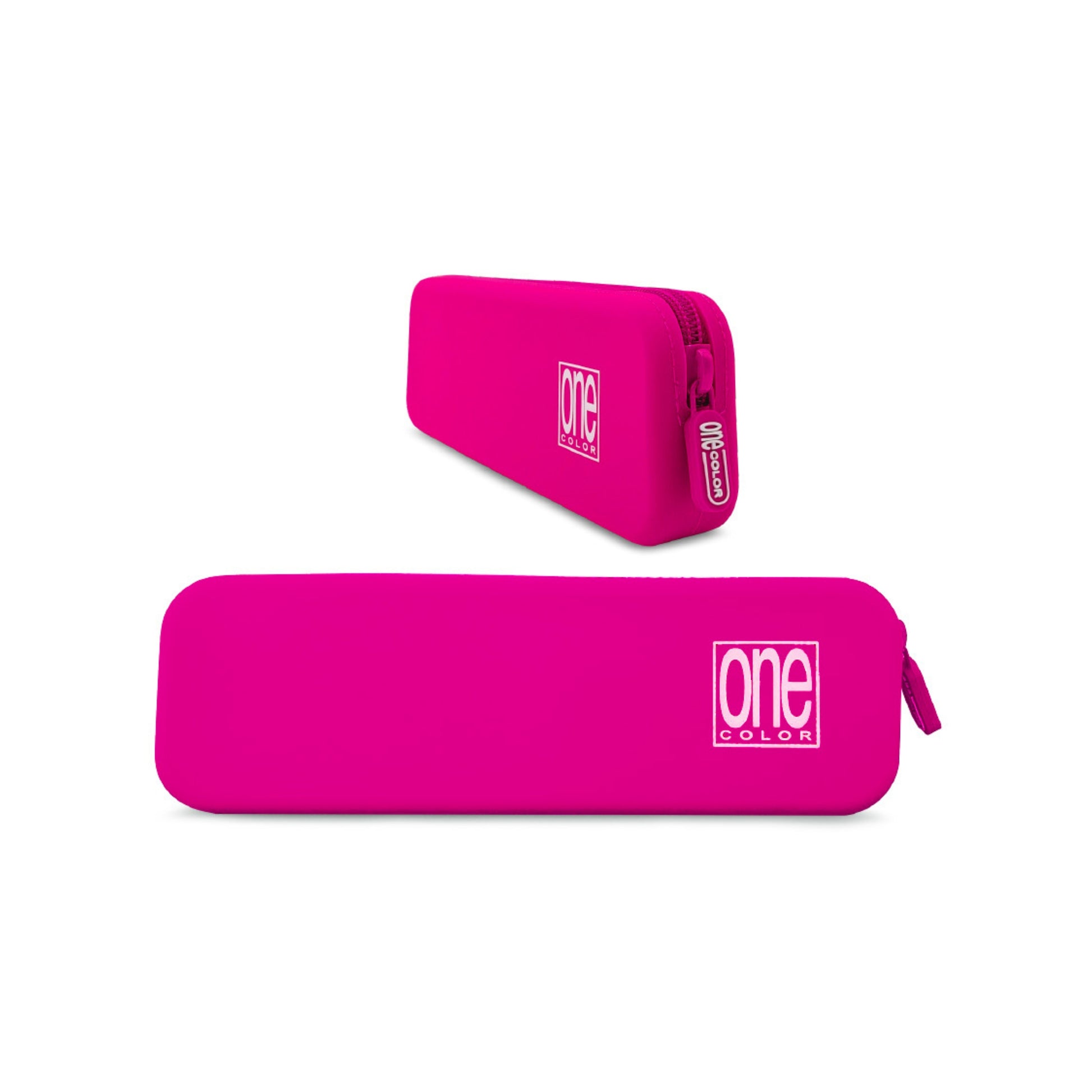Astuccio slim One Color Spring fucsia in silicone con zip coordinata, profilo sottile vista frontale