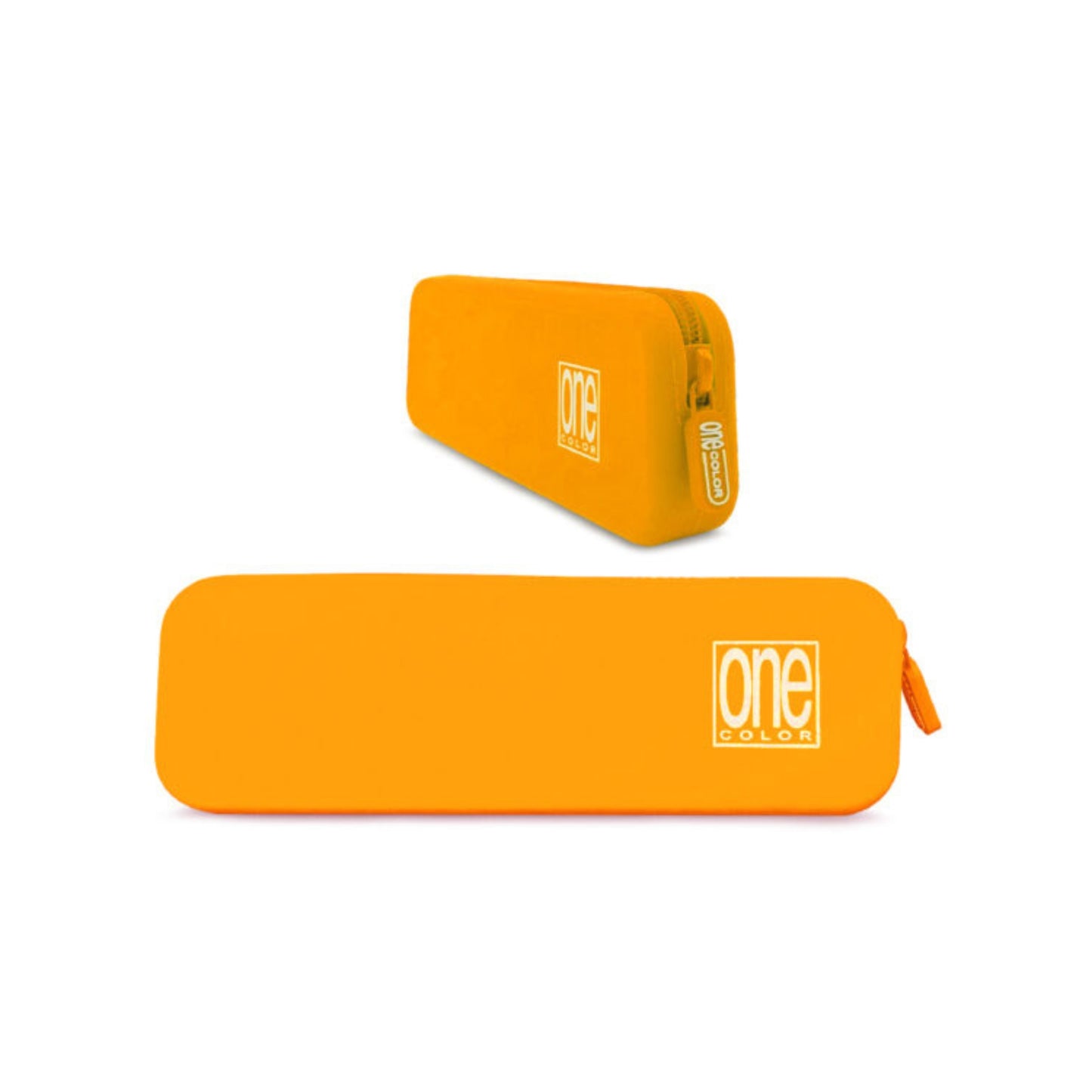 Astuccio slim One Color Spring arancio in silicone con zip coordinata, profilo sottile vista frontale