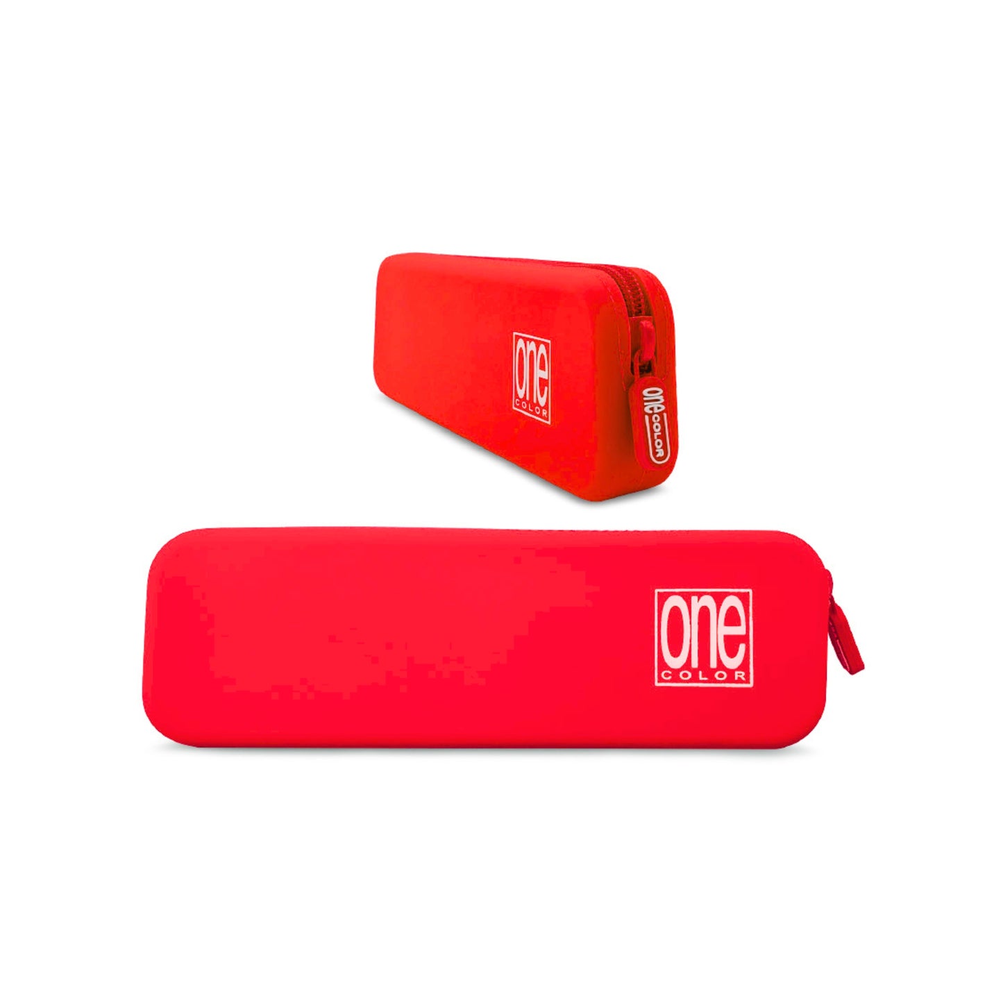 Astuccio slim One Color Spring rosso corallo in silicone con zip coordinata, profilo sottile vista frontale