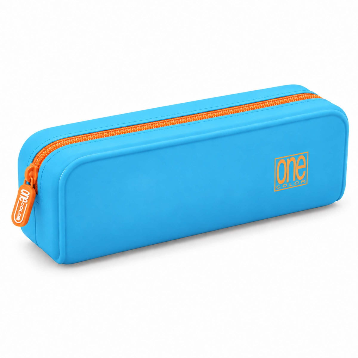 Blasetti One Color BI-SPRING Astuccio Bustina Azzurro con Zip Arancione in Silicone 20 x 8 x 6 cm