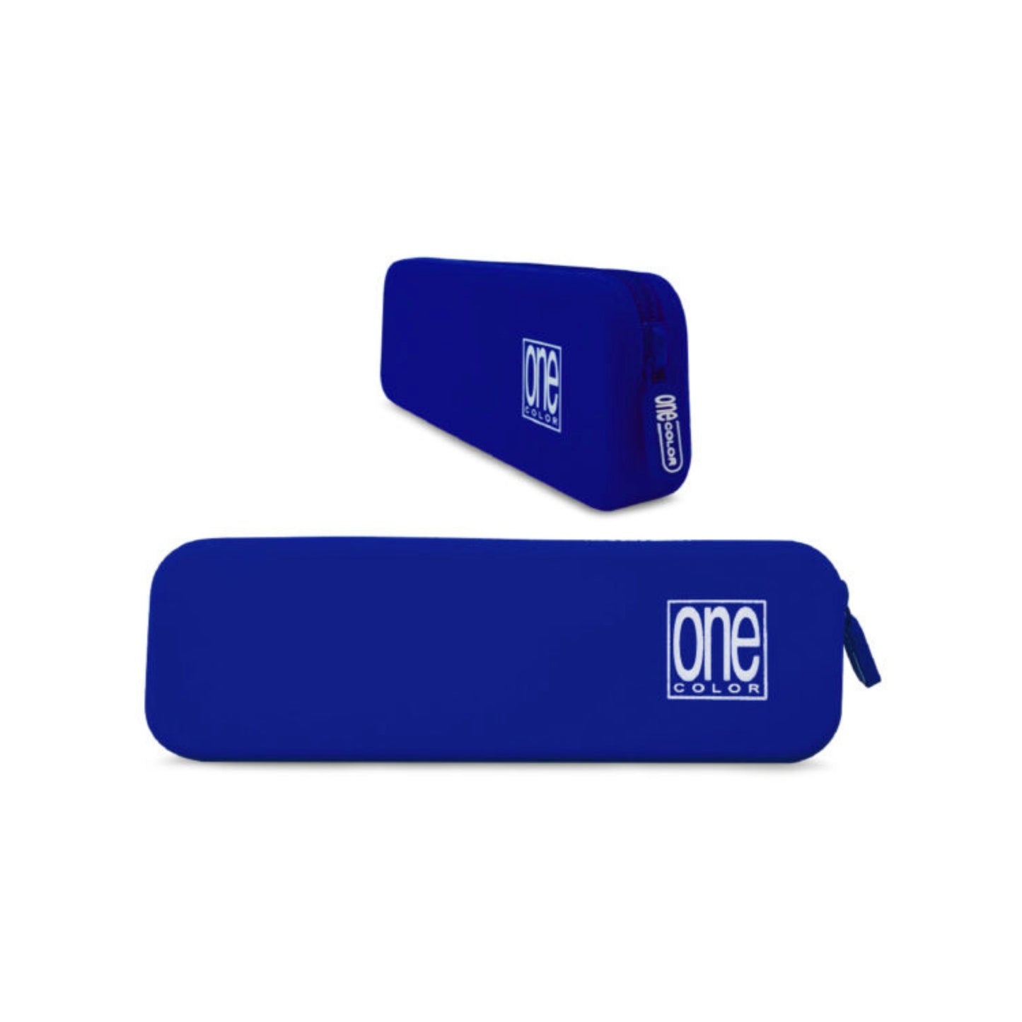Astuccio slim One Color Spring blu notte in silicone con zip coordinata, profilo sottile vista frontale