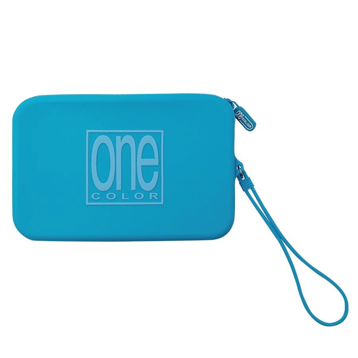 Astuccio piatto One Color Summer Flat azzurro in silicone con zip coordinata, vista frontale