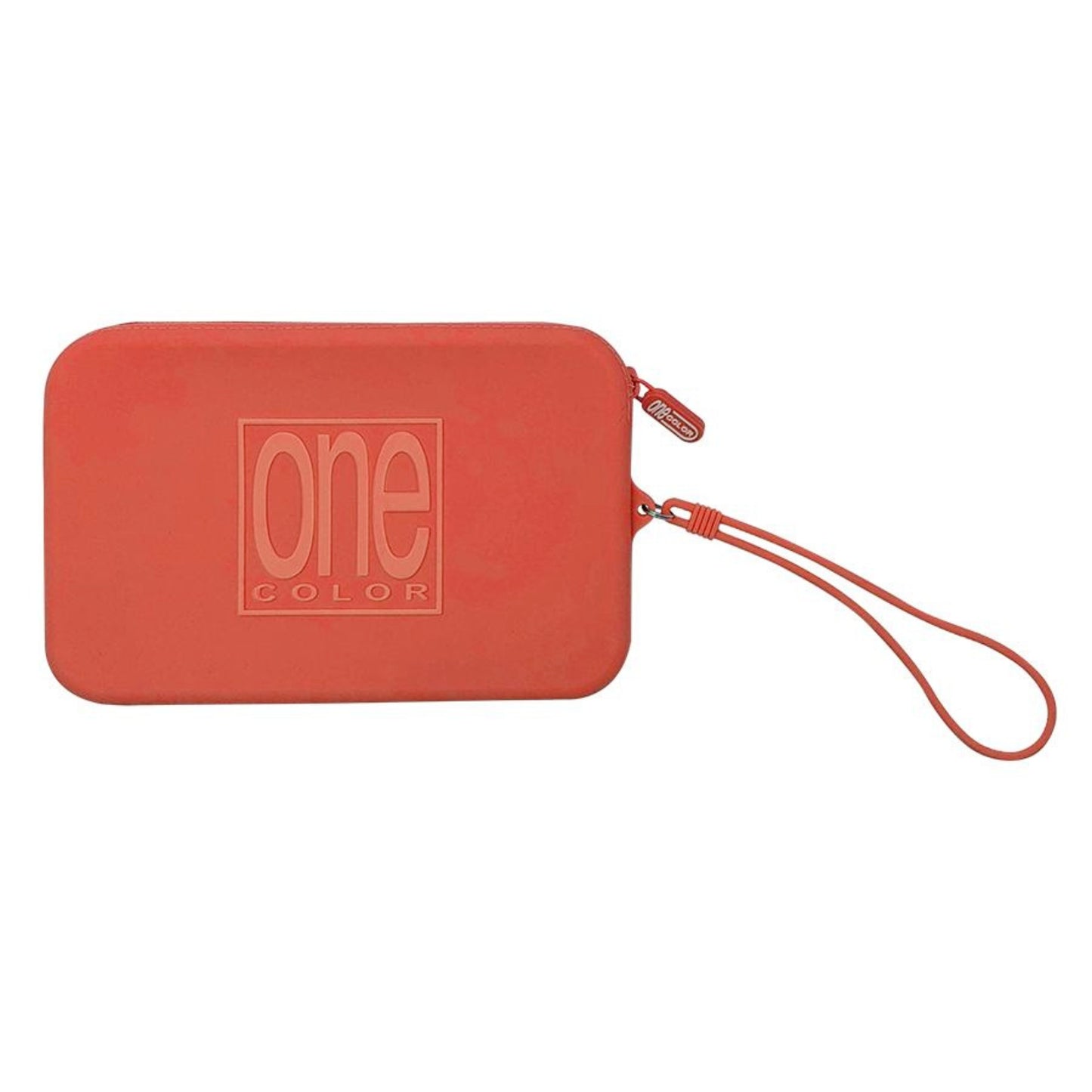 Astuccio piatto One Color Summer Flat rosso corallo in silicone con zip coordinata, vista frontale