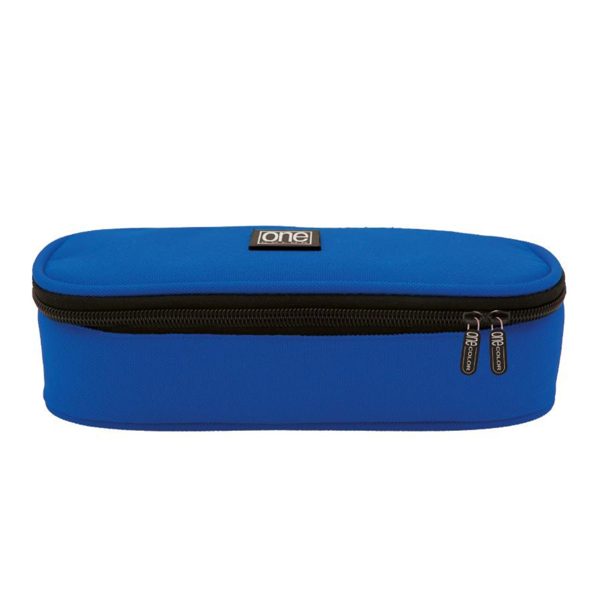 Astuccio tondo One Color Strong Round blu in poliestere 900D Oxford con zip, vista frontale