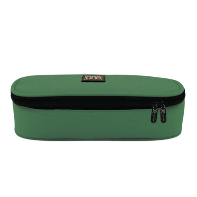Astuccio tondo One Color Strong Round verde in poliestere 900D Oxford con zip, vista frontale
