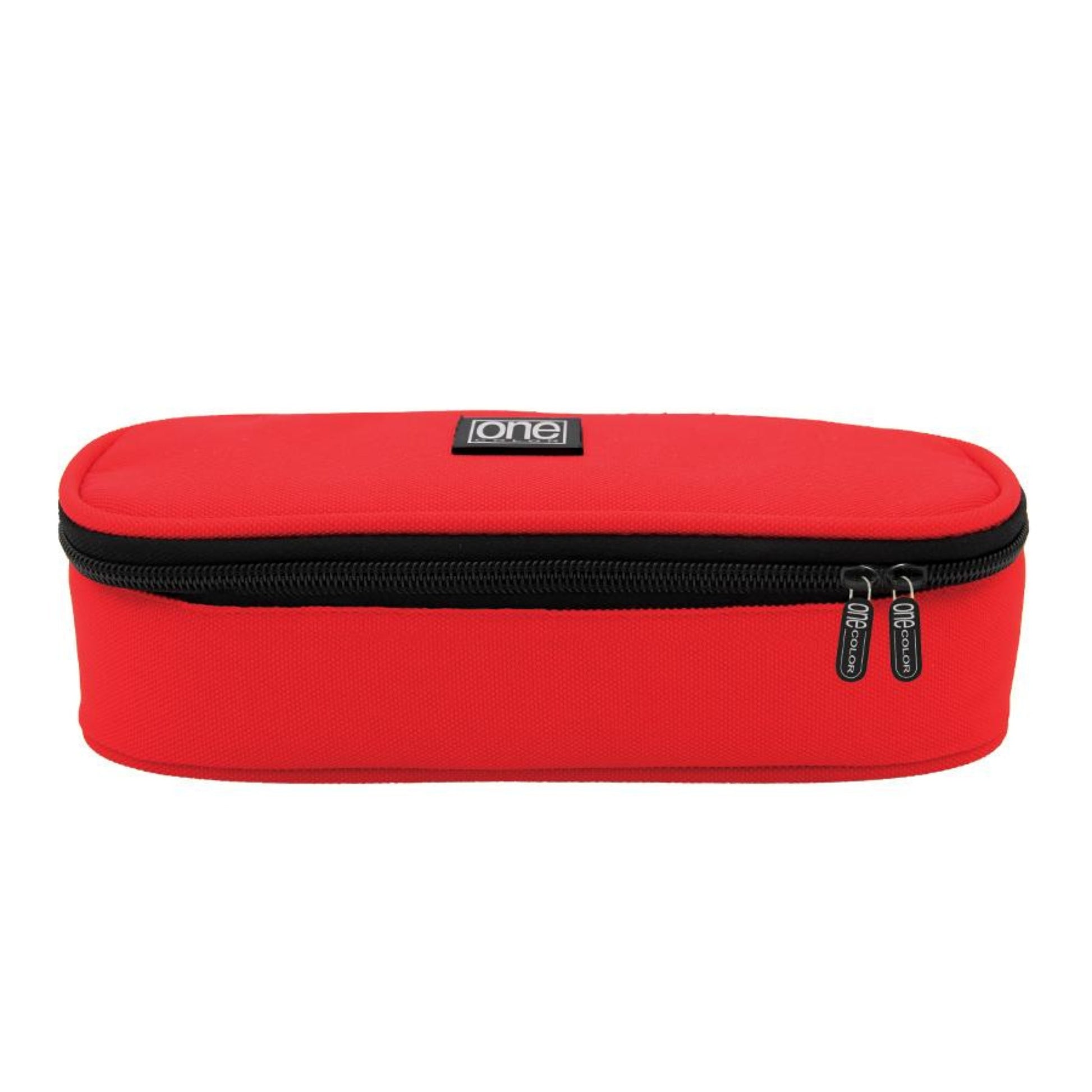 Astuccio tondo One Color Strong Round rosso in poliestere 900D Oxford con zip, vista frontale