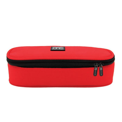 Astuccio tondo One Color Strong Round rosso in poliestere 900D Oxford con zip, vista frontale