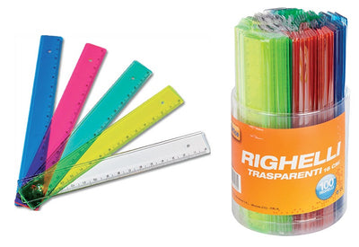 Righello Nikoffice in barattolo da 100 pezzi 15cm - colori assortiti per uso scolastico