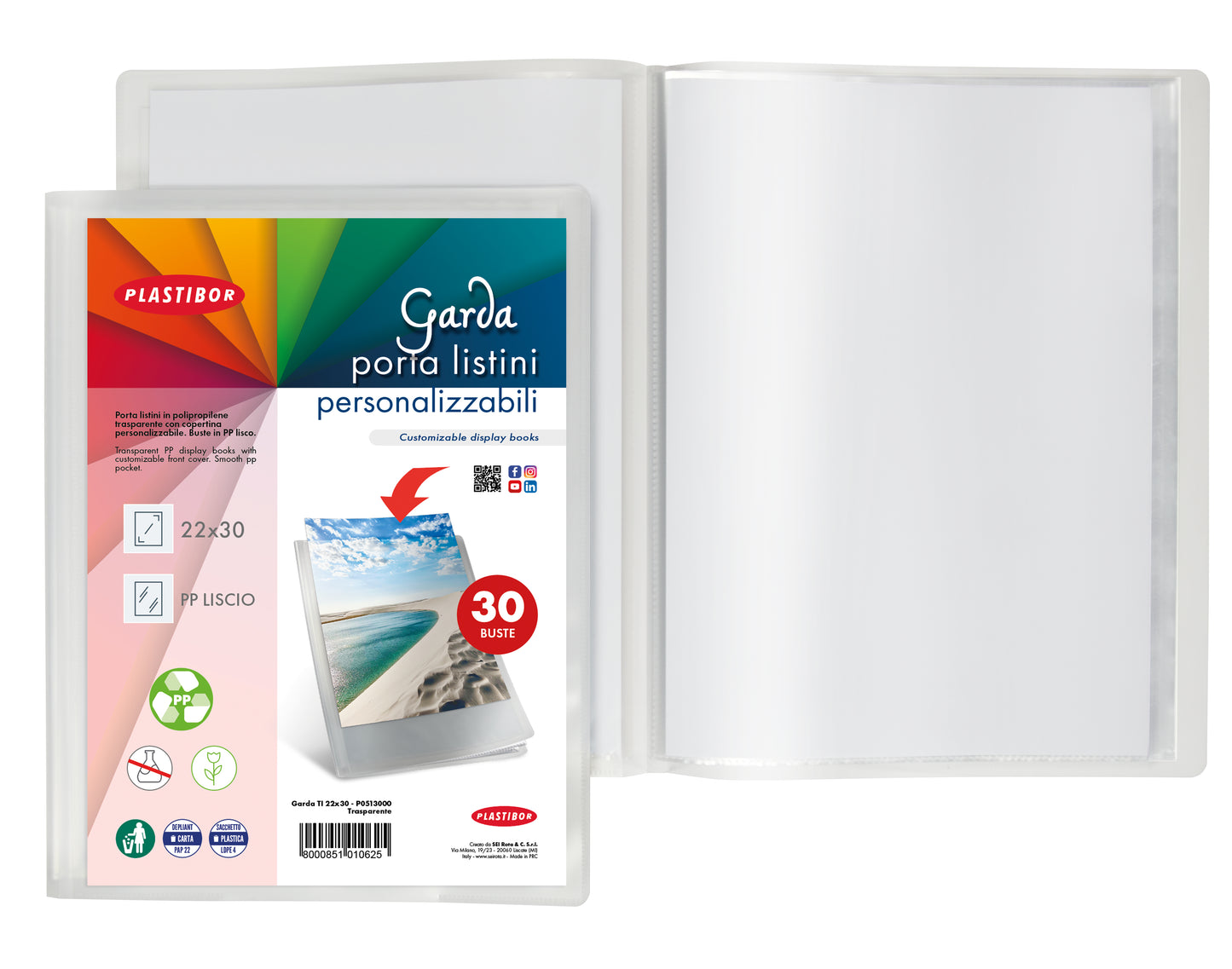 Porta Listini Garda A4 Trasparente 30 Buste Copertina Personalizzabile 22x30 cm