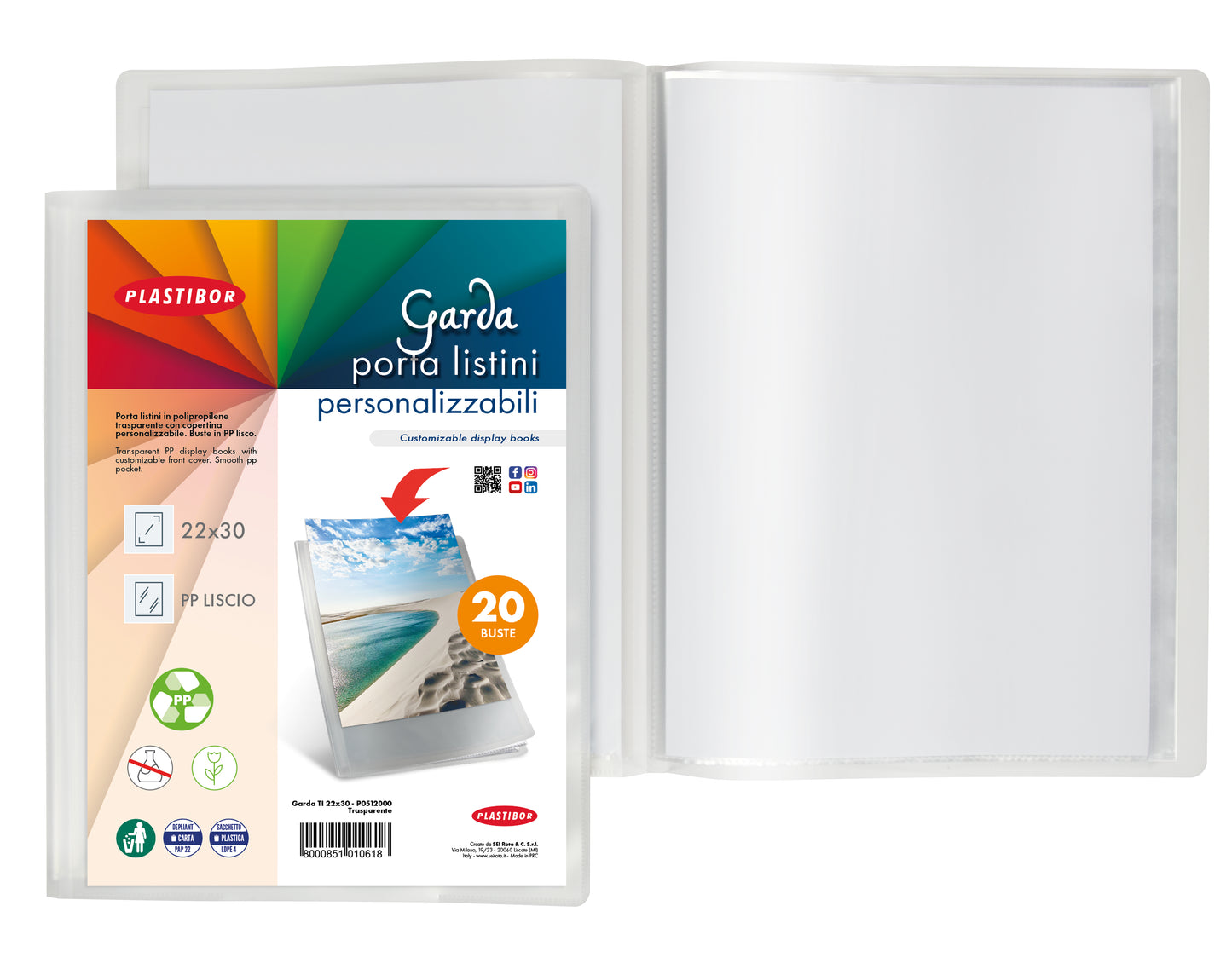 Porta Listini Garda A4 Trasparente 20 Buste Copertina Personalizzabile 22x30 cm