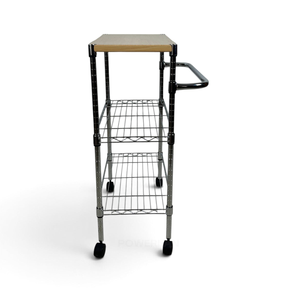 Metallika Carrello Modulare in Acciaio Cromato con Ruote, Piano in Legno e 2 Ripiani