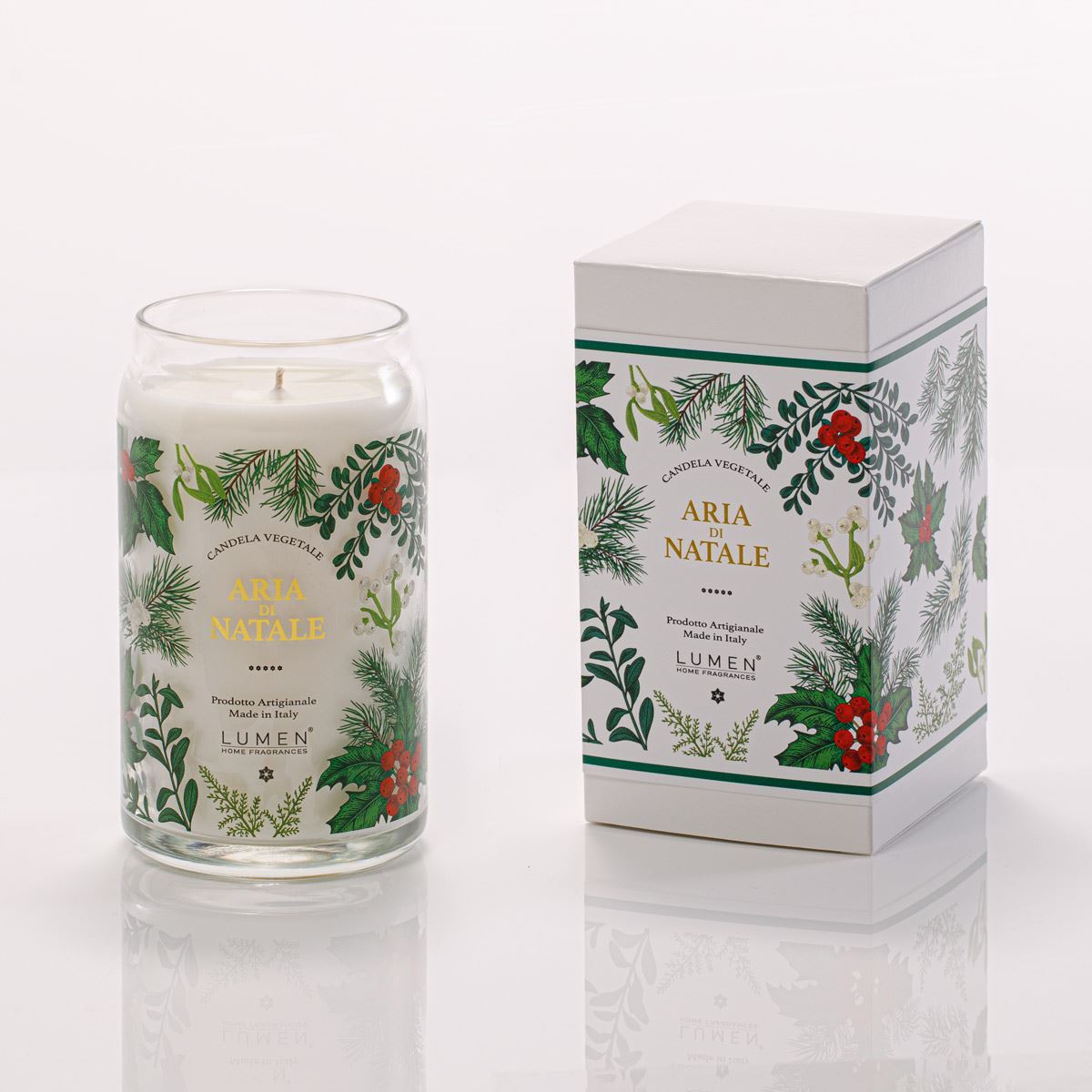 Candela Vegetale Lumen Aria di Natale in Giara di Vetro 300 ml Profumazione Natalizia Elegante