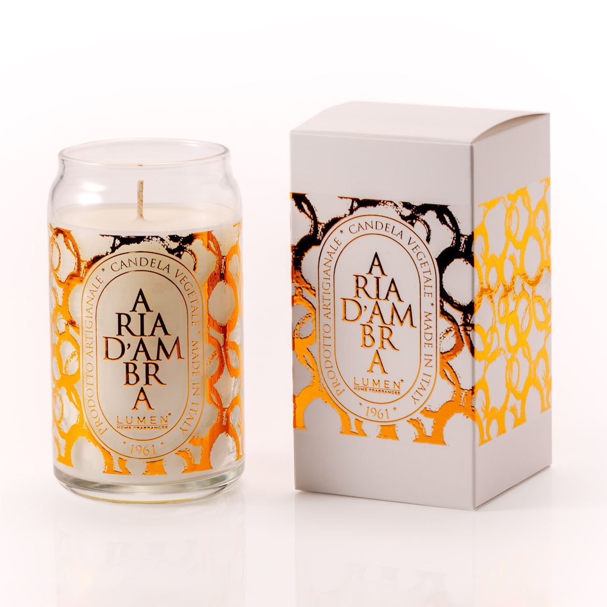 Candela vegetale Lumen Aria d'Ambra 300 ml in giara vetro, profumazione ambrata orientale